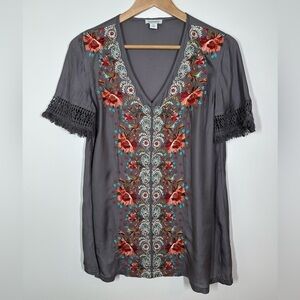 Sundance Embroidered Boho V Neck Top XS‎